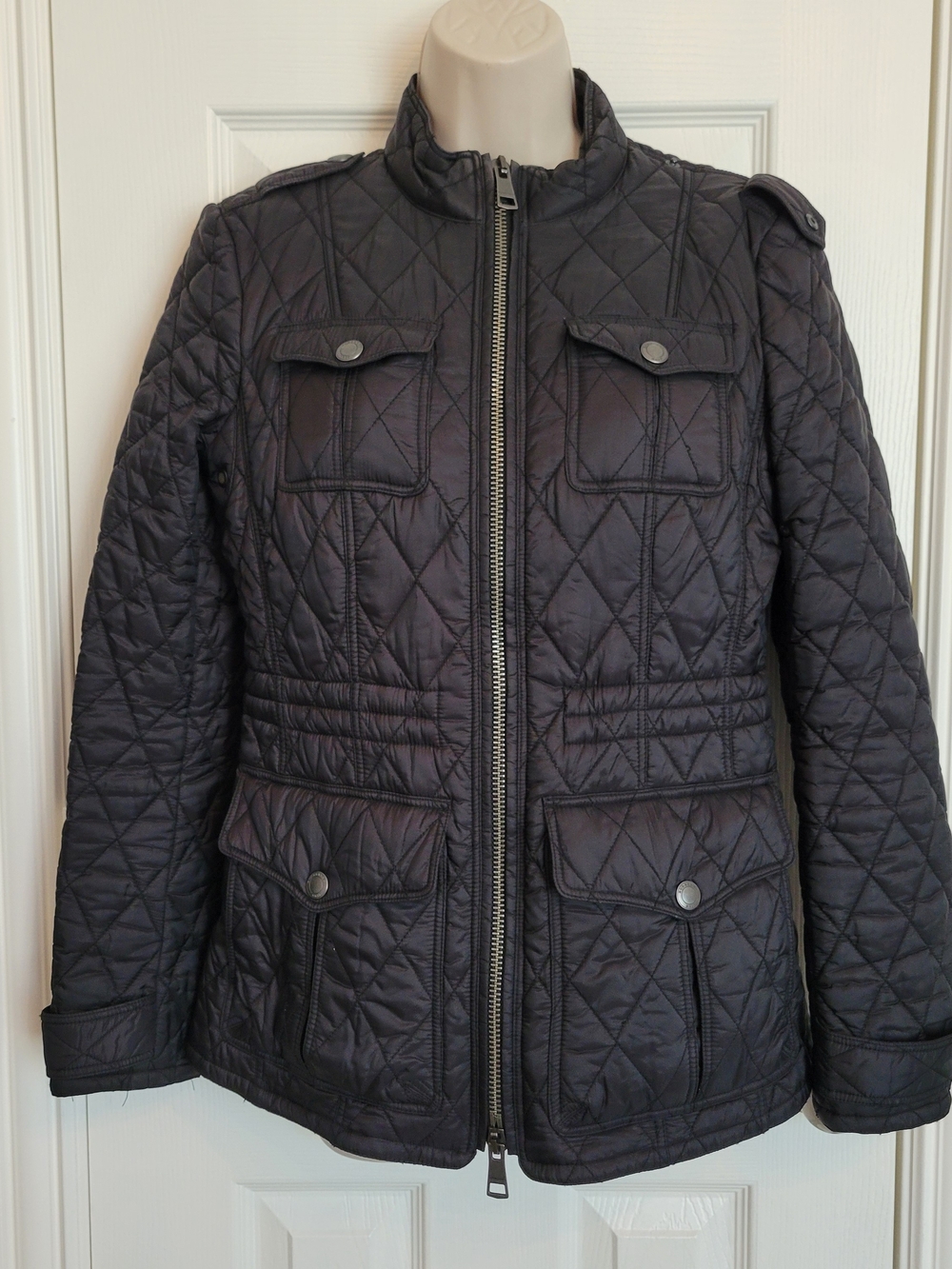 Quilted Black Women's Jacket - Classic Zip Front